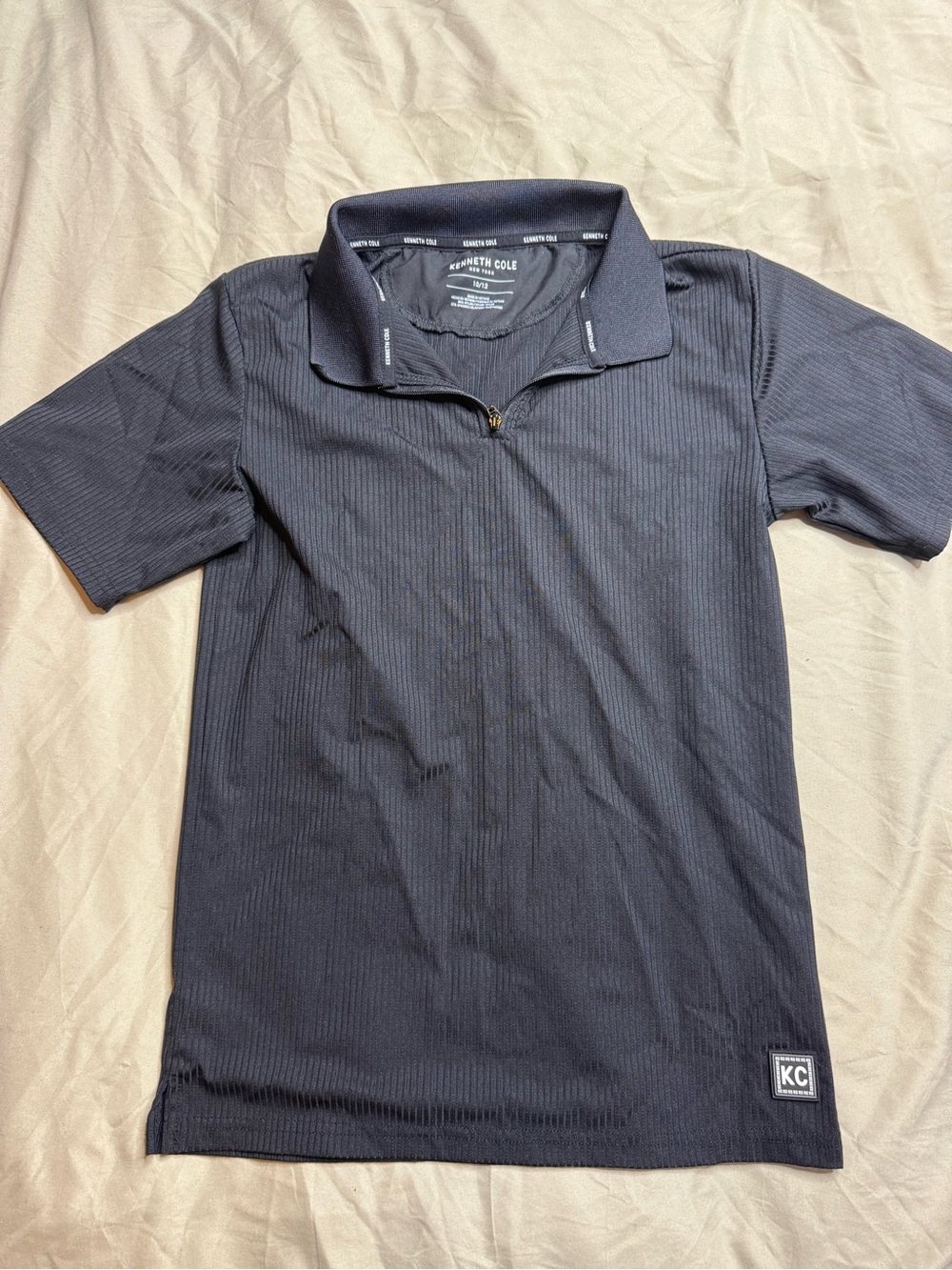 🔥2 for $10🔥 Kenneth Cole Boys Short-Sleeve Quarter-Zip Polo - Black 10/12